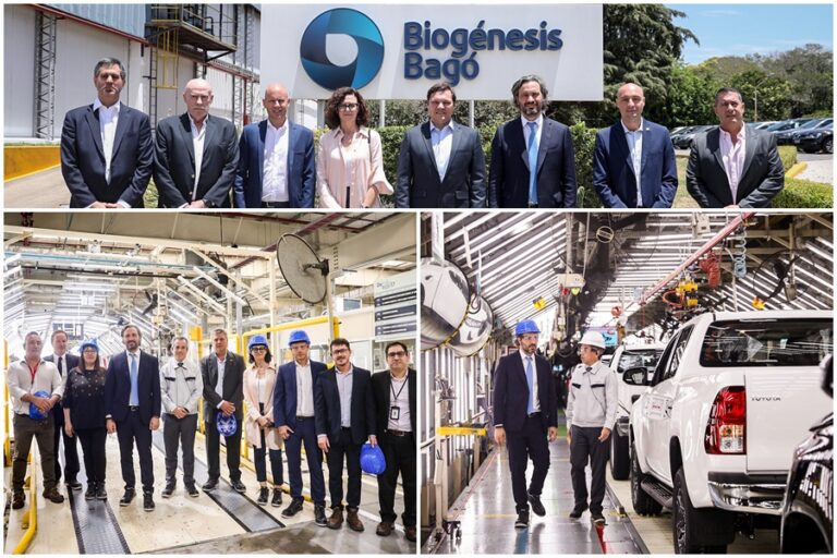 Cafiero visitó Toyota y Biogénesis Bagó, líderes en las exportaciones argentinas que son récord con más de 100 mil millones de dólares